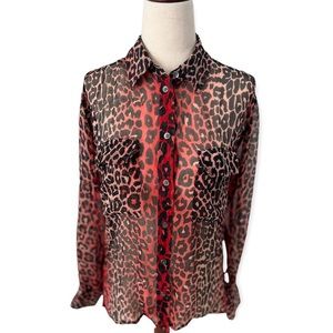 Equipment Femme Silk Shirt XS Button Up Leopard Animal Print Blouse Red